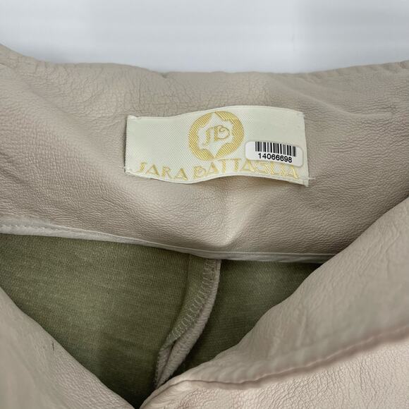 Sara Battaglia High Waist Faux Leather Pants Cream Wide Leg IT Size 42 - Picture 5 of 16